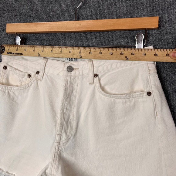 AGOLDE Parker long Denim Cut Off Shorts Button Fly Frayed Hem Womens Size 28 - Picture 7 of 11